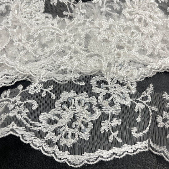 Beaded Lace Trimming Embroidered on 100% Polyester Mesh | Lace USA - 21356W-BP
