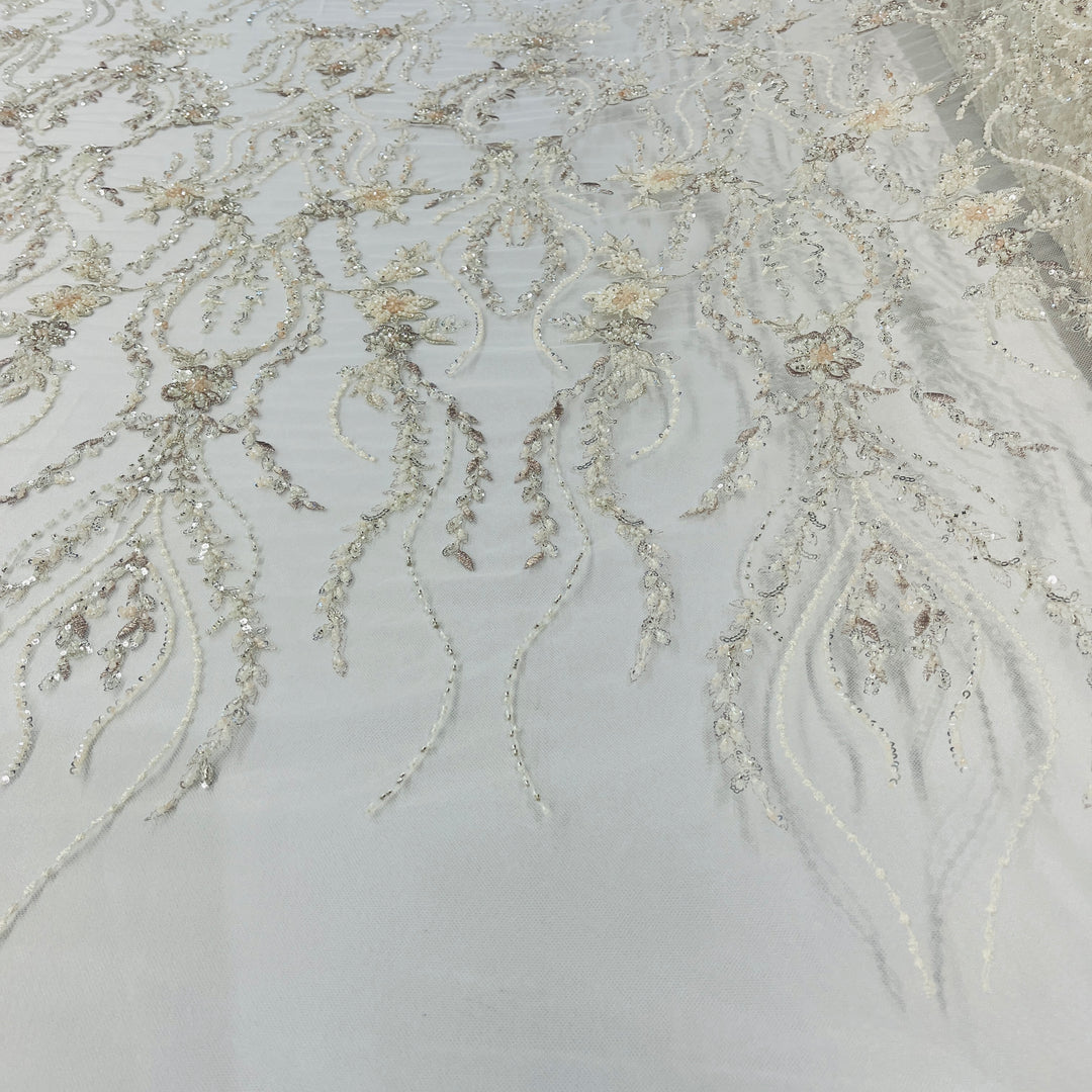 Beaded Lace Fabric Embroidered on 100% Polyester Net Mesh | Lace USA - GD-26227