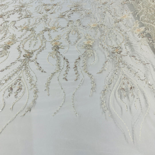Beaded Lace Fabric Embroidered on 100% Polyester Net Mesh | Lace USA - GD-26227