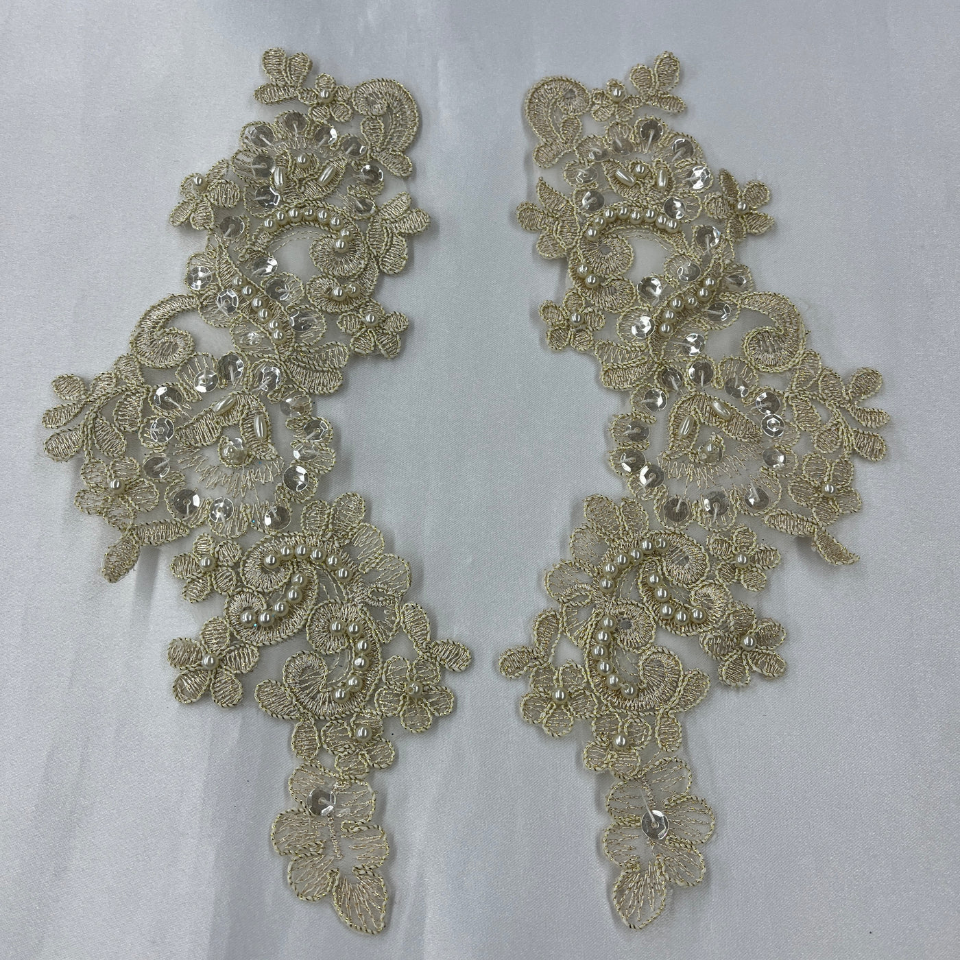 Beaded & Corded Floral Lace Applique Embroidered on 100% Polyester | Lace USA - KZ-25-HB