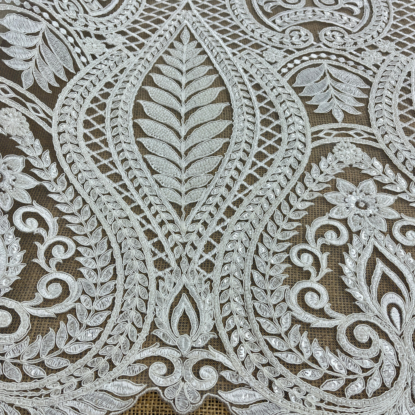 Beaded & Corded Bridal Lace Fabric Embroidered on 100% Polyester Net Mesh | Lace USA - GD-52927