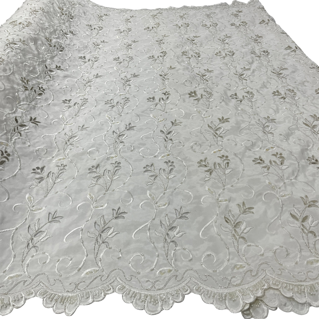 Beaded Bridal Lace Fabric Embroidered on 100% Polyester Satin | Lace USA - 96938T-BP