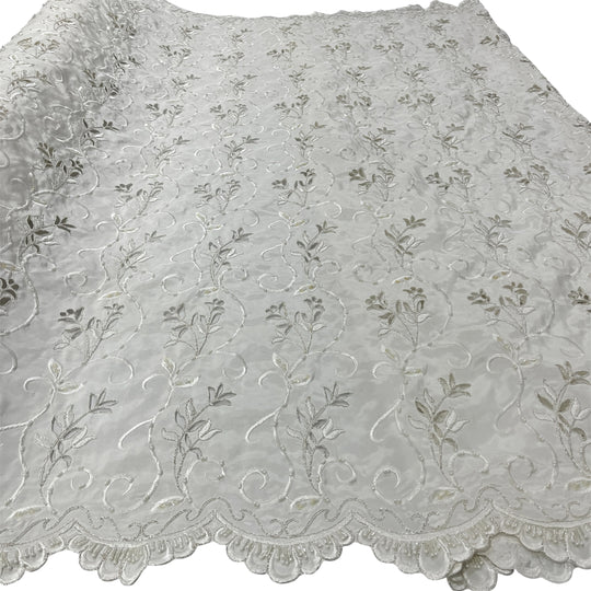 Beaded Bridal Lace Fabric Embroidered on 100% Polyester Satin | Lace USA - 96938T-BP