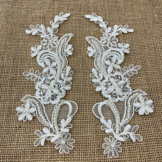 Beaded & Corded Floral Lace Applique Embroidered on 100% Polyester | Lace USA - KZ-67