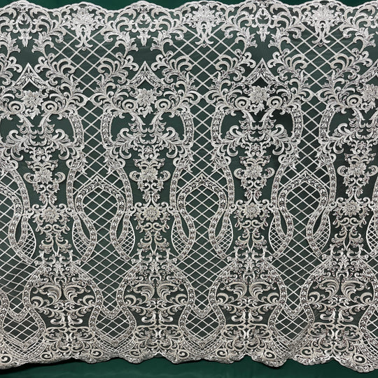 Beaded & Corded Bridal Lace Fabric Embroidered on 100% Polyester Net Mesh | Lace USA - GD-55221