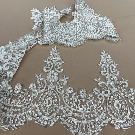 Corded Lace Trimming Embroidered on 100% Polyester Net Mesh | Lace USA - 96794W