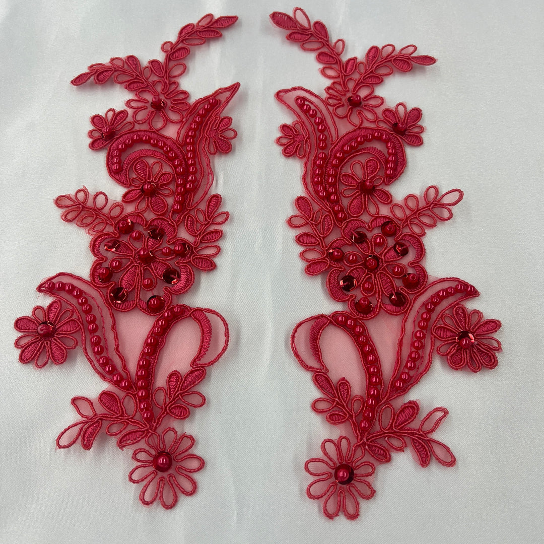 Beaded & Corded Floral Lace Applique Embroidered on 100% Polyester | Lace USA - KZ-67