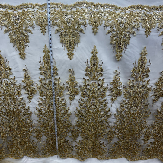 Beaded Lace Fabric Embroidered on 100% Polyester Net Mesh Lace USA - GD-11905