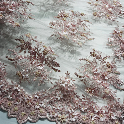 Beaded 3D Floral Lace Fabric Embroidered on 100% Polyester Net Mesh | Lace USA - GD-361