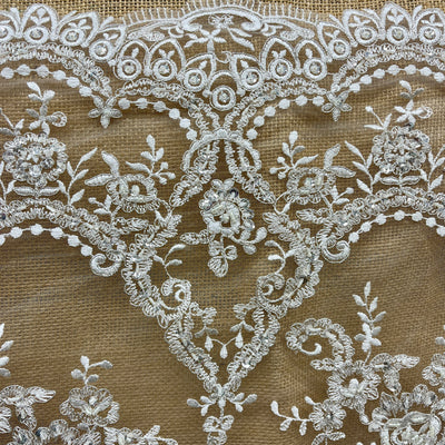 Beaded & Corded Bridal Lace Fabric Embroidered on 100% Polyester Net Mesh | Lace USA - 96806W-BPB