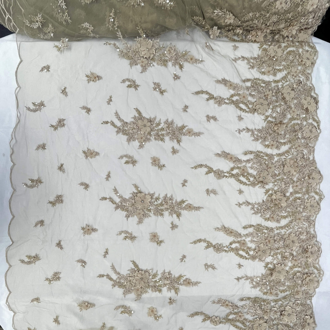 Beaded 3D Floral Lace Fabric Embroidered on 100% Polyester Net Mesh | Lace USA - GD-2880