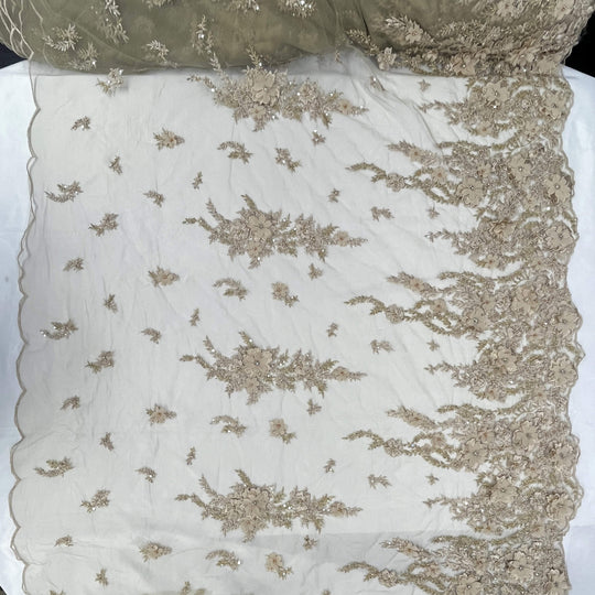 Beaded 3D Floral Lace Fabric Embroidered on 100% Polyester Net Mesh | Lace USA - GD-2880