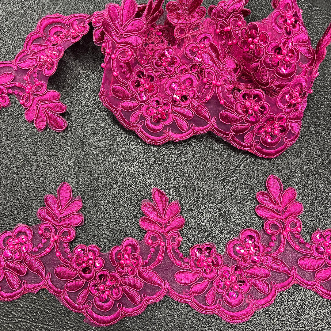 Beaded & Corded Lace Trimming Embroidered on 100% Polyester | Lace USA - 95967N-BP