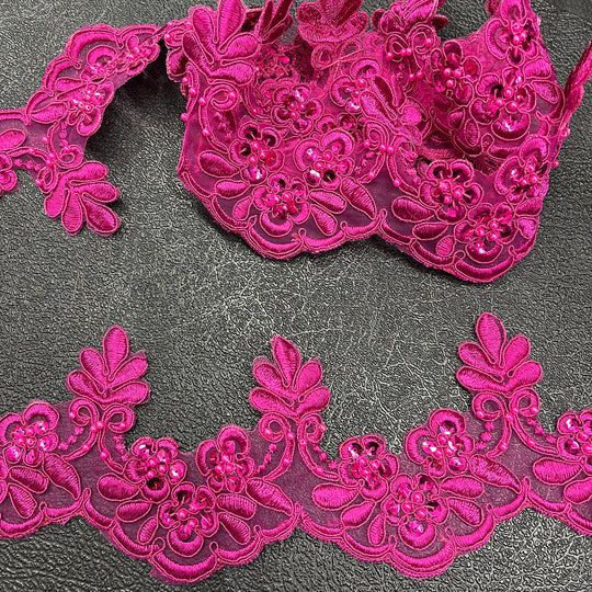 Beaded & Corded Lace Trimming Embroidered on 100% Polyester | Lace USA - 95967N-BP