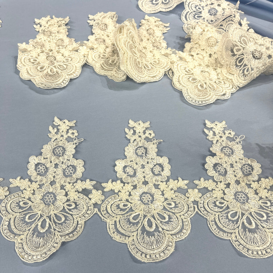 Corded Lace Trimming Embroidered on 100% Polyester Net Mesh | Lace USA - 97015W