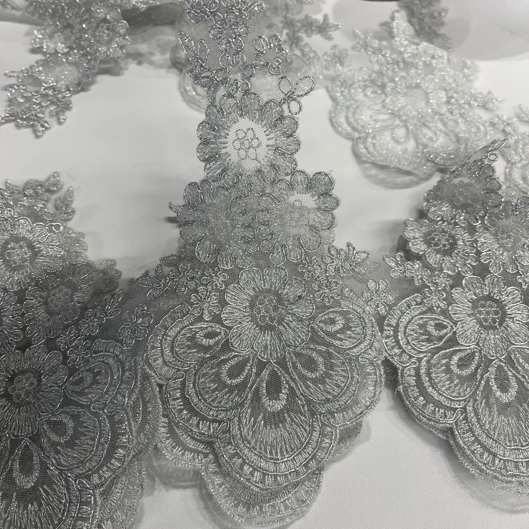 Corded Lace Trimming Embroidered on 100% Polyester Net Mesh | Lace USA - 97015W