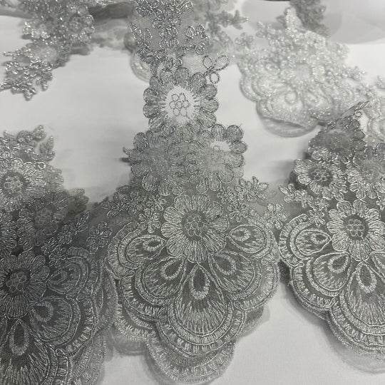 Corded Lace Trimming Embroidered on 100% Polyester Net Mesh | Lace USA - 97015W