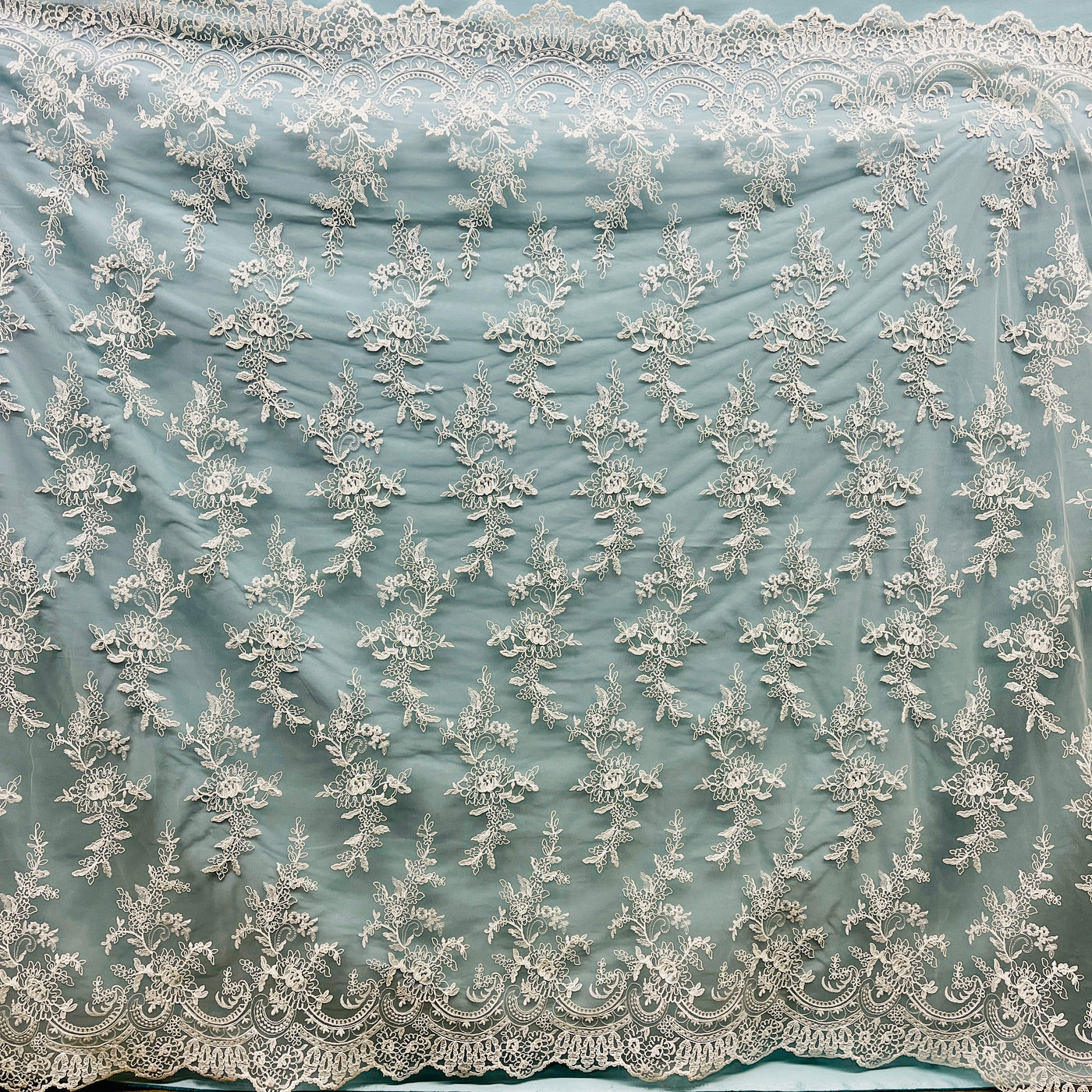 Corded Bridal Lace Fabric Embroidered on 100% Polyester Net Mesh | Lace USA - 96979W