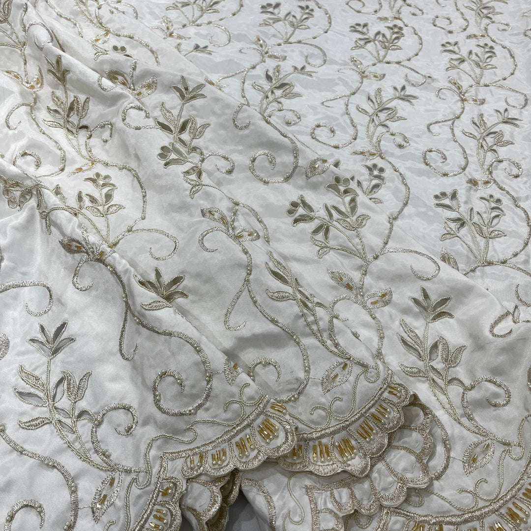 Beaded Bridal Lace Fabric Embroidered on 100% Polyester Satin | Lace USA - 96938T-BP