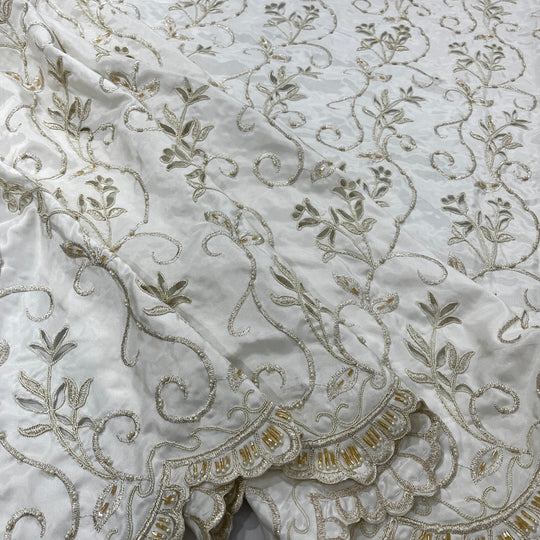 Beaded Bridal Lace Fabric Embroidered on 100% Polyester Satin | Lace USA - 96938T-BP