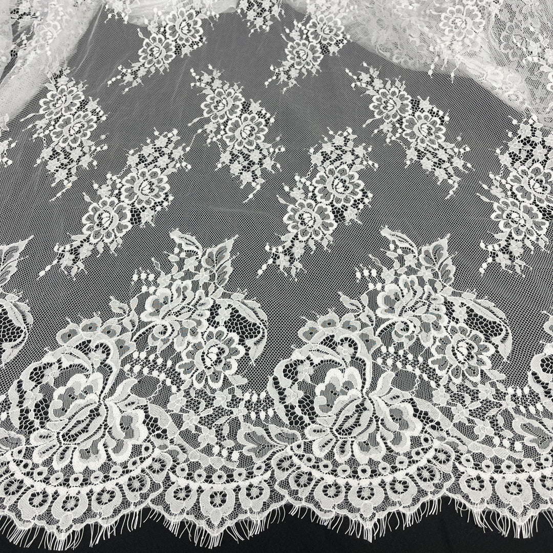 Chantilly Embroidered Lace Fabric with Eyelash Scallop | Lace USA - 68127W