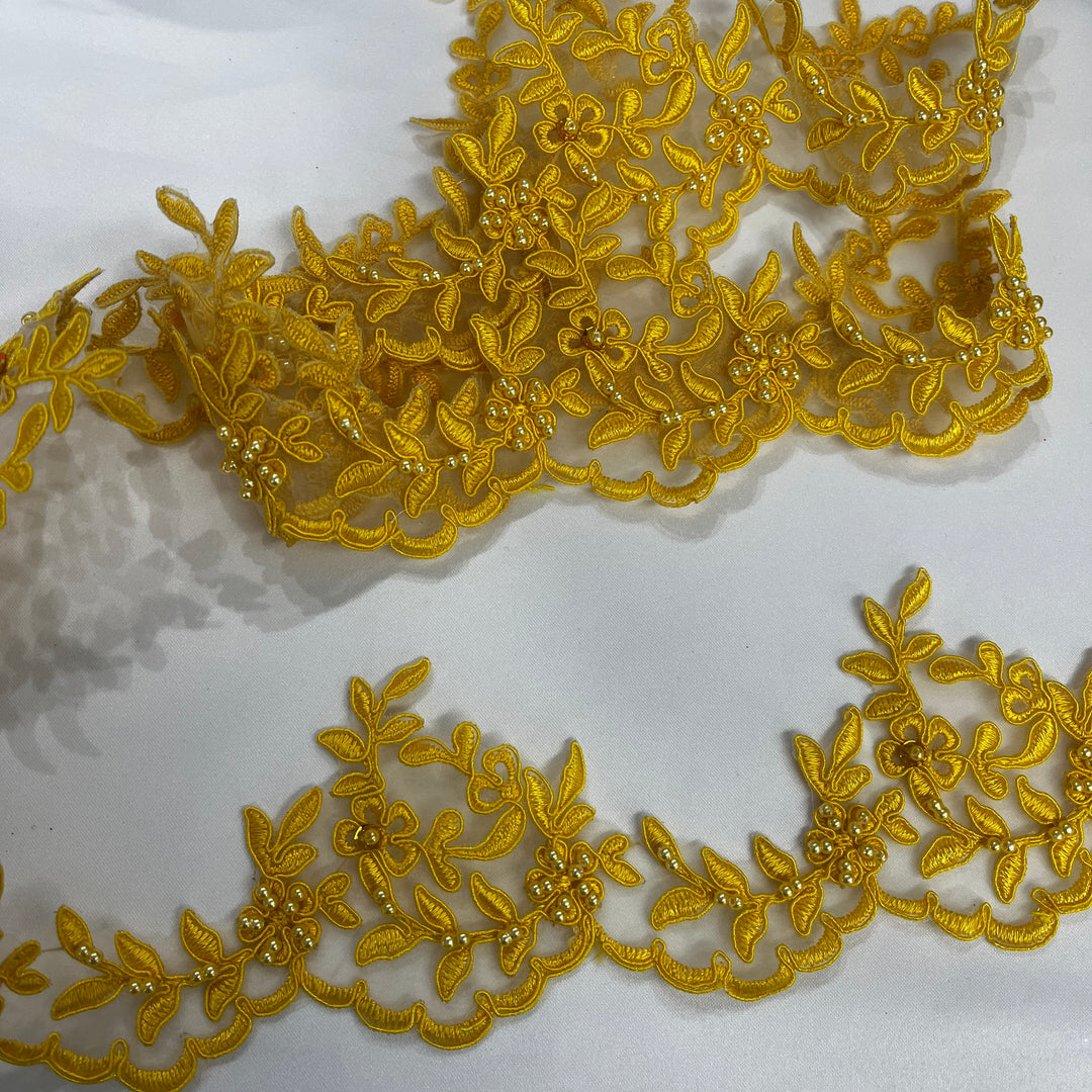 Beaded & Corded Lace Trimming Embroidered on 100% Polyester  Organza | Lace USA - 95909N-BP
