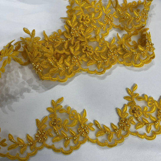 Beaded & Corded Lace Trimming Embroidered on 100% Polyester  Organza | Lace USA - 95909N-BP