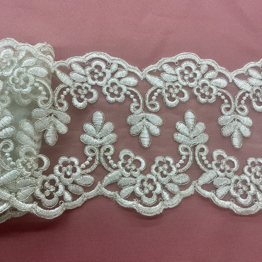 Corded Double Sided Lace Trimming Embroidered on 100% Polyester Net Mesh | Lace USA - 95967W/2