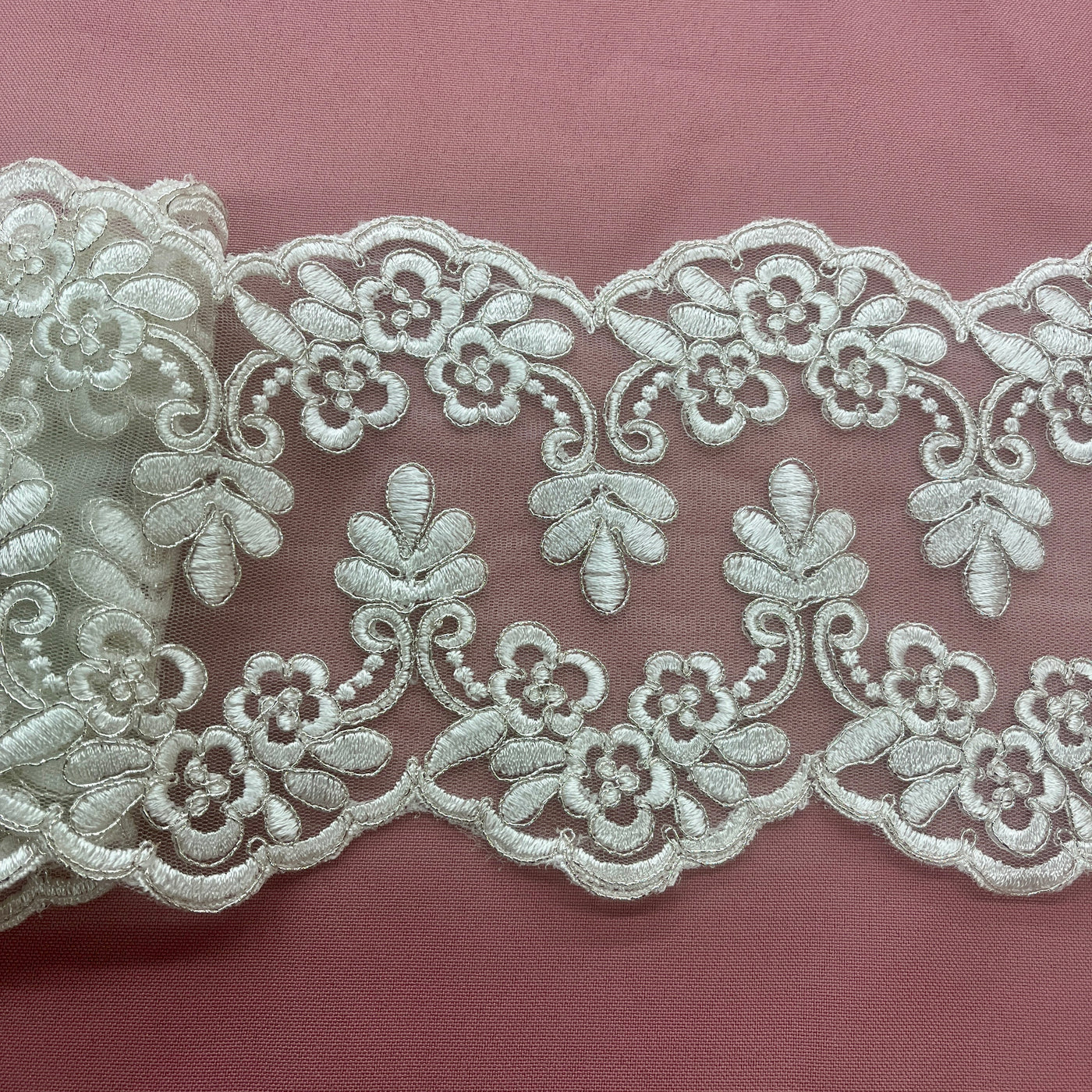 Corded Double Sided Lace Trimming Embroidered on 100% Polyester Net Mesh | Lace USA - 95967W/2