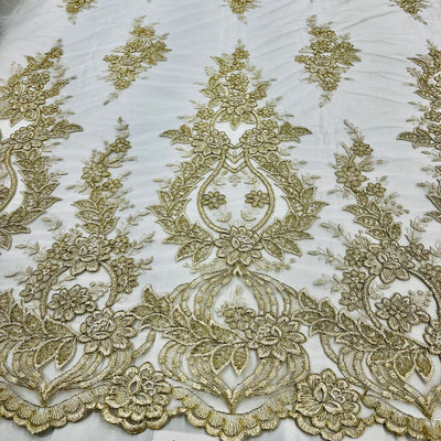 Corded Bridal Lace Fabric Embroidered on 100% Polyester Net Mesh | Lace USA - 97163W