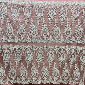 Beaded & Corded Lace Fabric Embroidered on 100% Polyester Net Mesh | Lace USA - 97055W-BPB