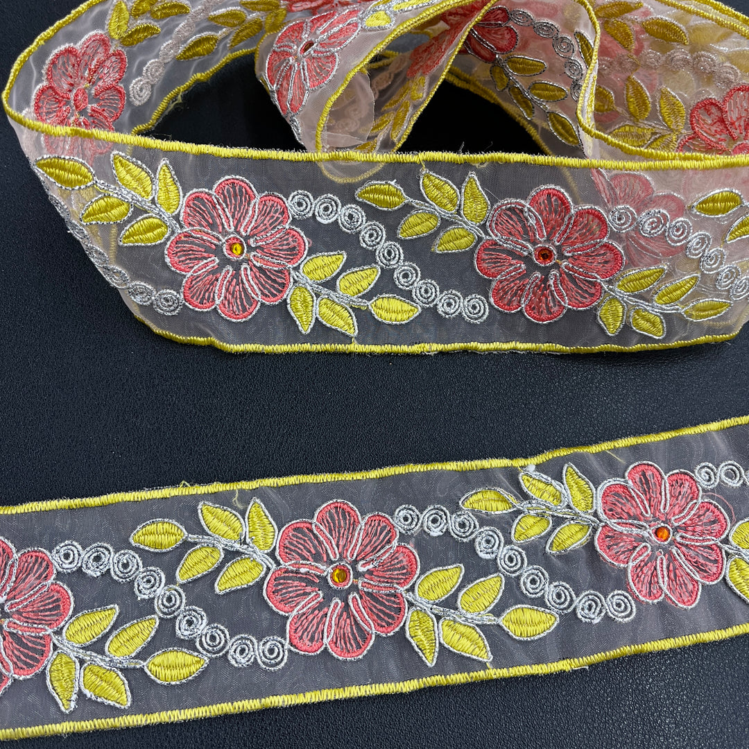 Beaded & Corded Lace Trimming Embroidered on 100% Polyester  Organza | Lace USA - 96307N-RS