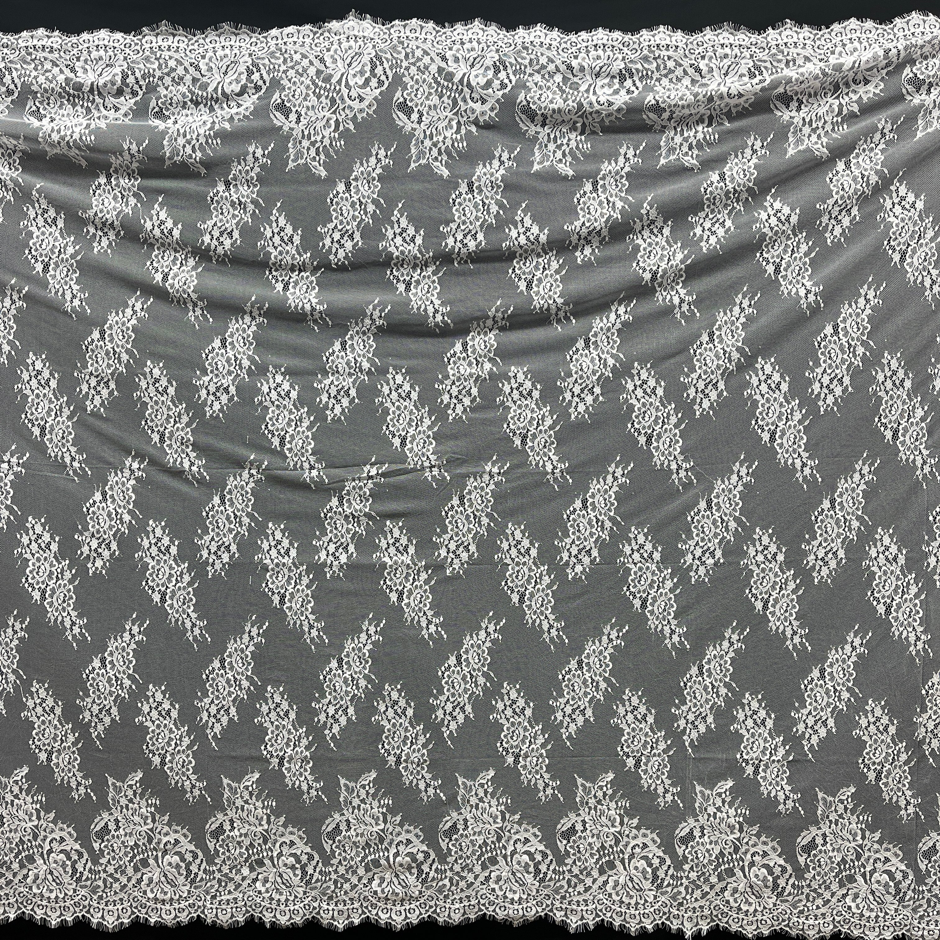 Chantilly Embroidered Lace Fabric with Eyelash Scallop | Lace USA - 68127W