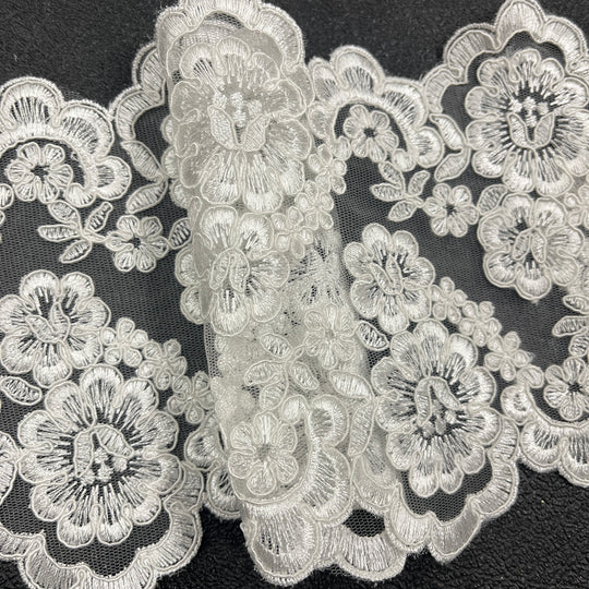 Corded Double Sided Lace Trimming Embroidered on 100% Polyester Net Mesh | Lace USA - 97127W/2