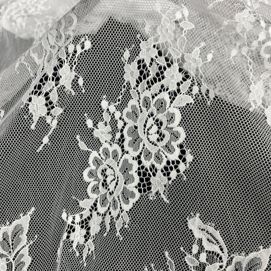 Chantilly Embroidered Lace Fabric with Eyelash Scallop | Lace USA - 68127W