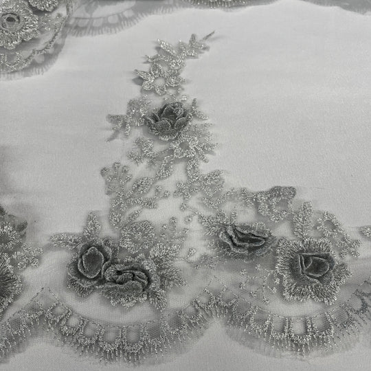3D Floral Lace Trimming Embroidered on 100% Polyester Net Mesh | Lace USA - 21855W