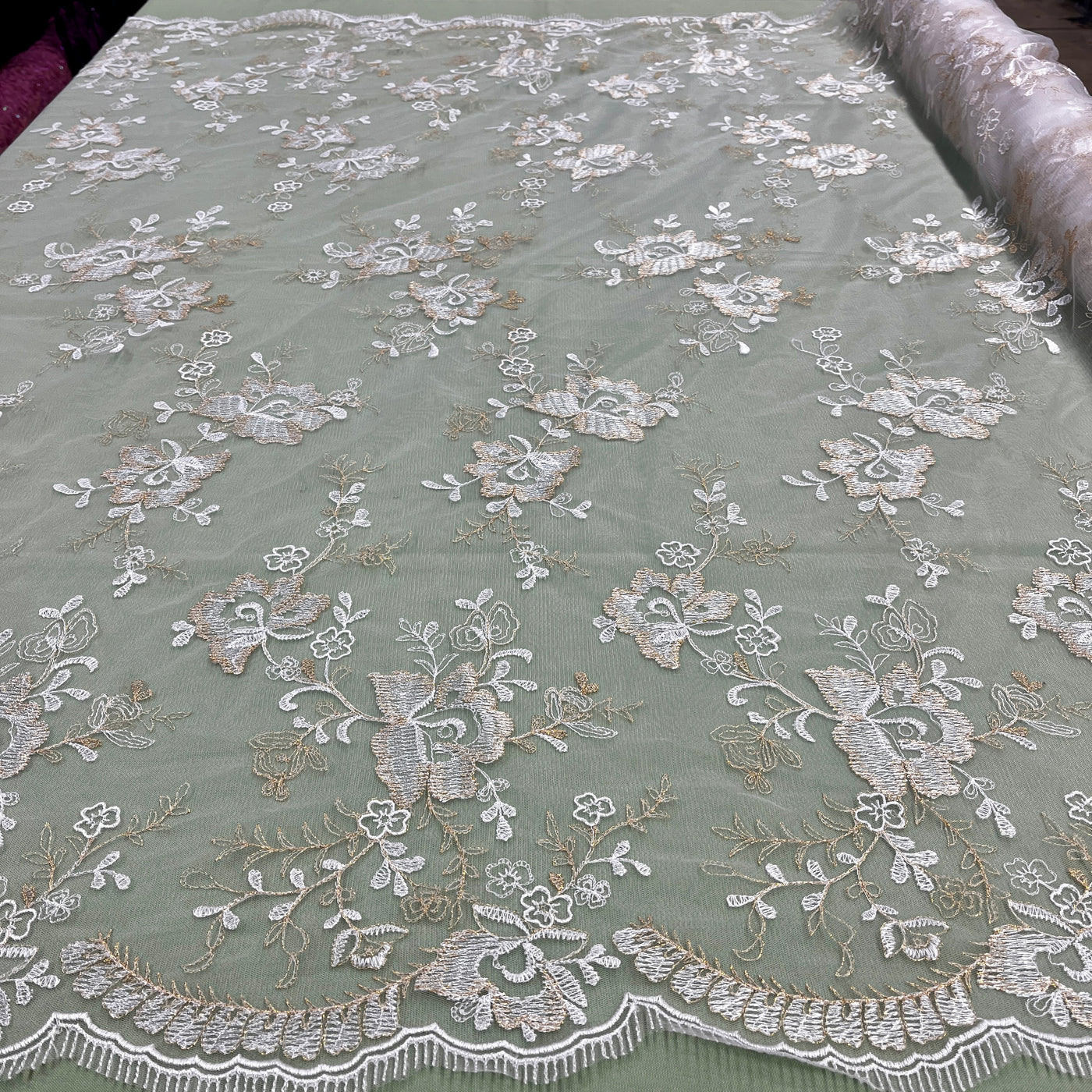 Lace Fabric Embroidered on 100% Polyester Net Mesh | Lace USA - 42092W