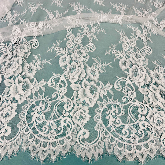 Chantilly Embroidered Lace Fabric with Eyelash Scallop | Lace USA - 68126W