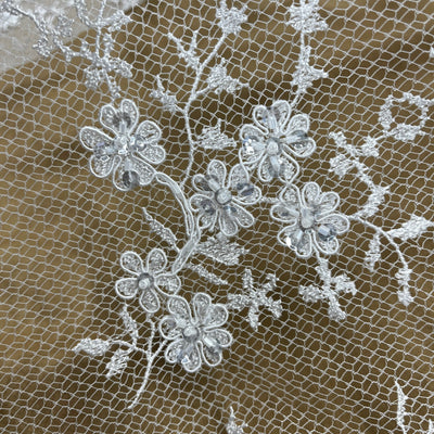 Beaded Lace Fabric Embroidered on 100% Polyester Net Mesh | Lace USA - 96731W-BP White