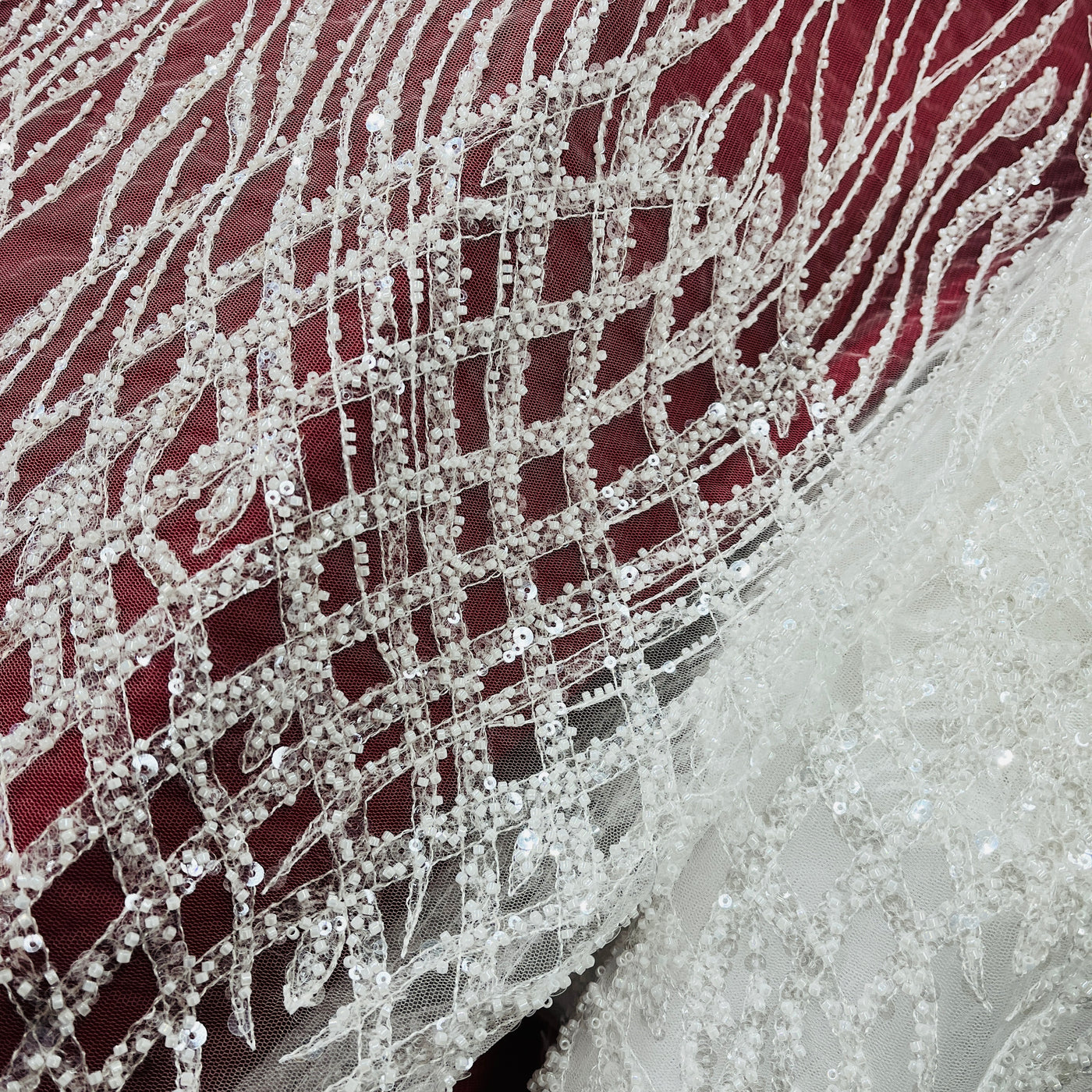 Beaded Lace Fabric Embroidered on 100% Polyester Net Mesh | Lace USA - GD-3785