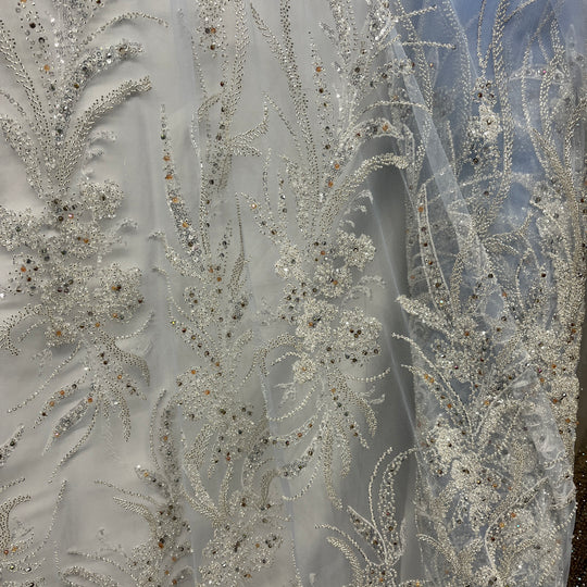 Beaded Lace Fabric Embroidered on 100% Polyester Net Mesh | Lace USA - GD-266 50" Wide
