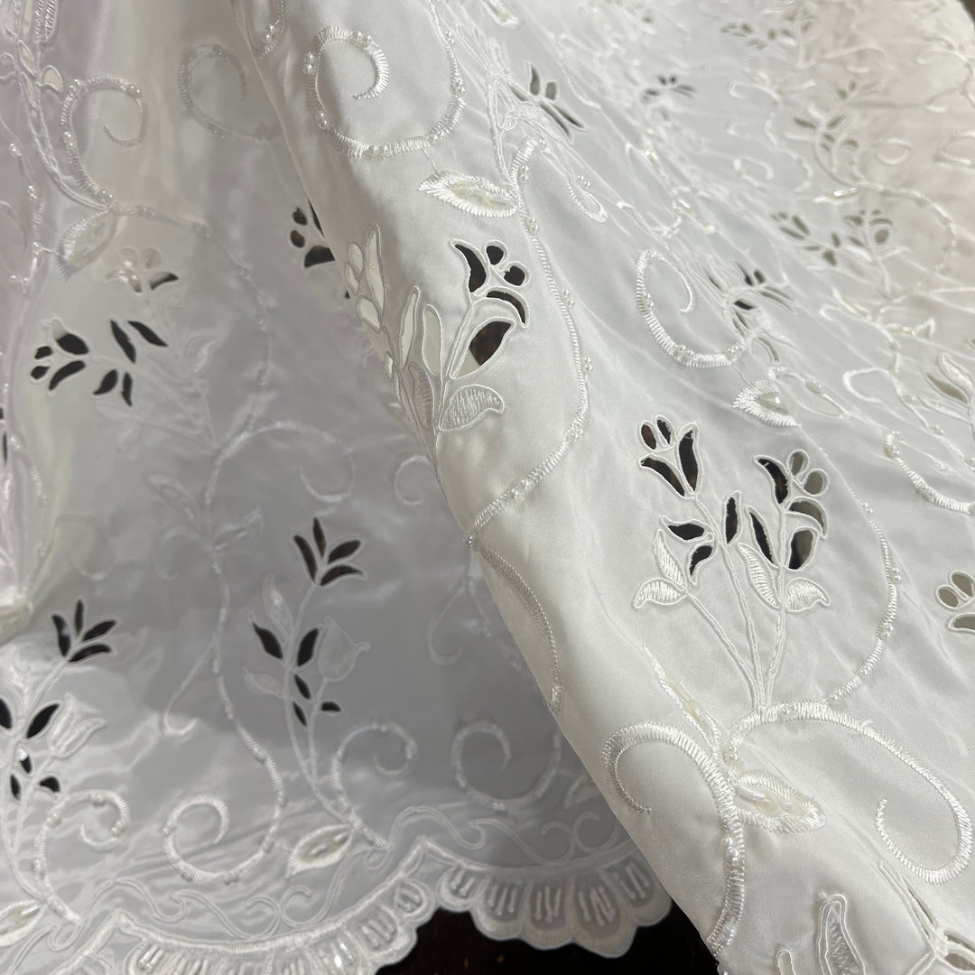 Beaded Bridal Lace Fabric Embroidered on 100% Polyester Satin | Lace USA - 96938T-BP