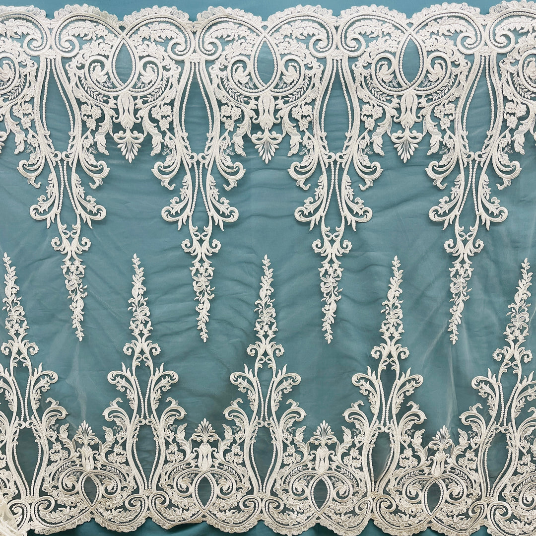Corded Bridal Lace Fabric Embroidered on 100% Polyester Net Mesh | Lace USA - 97206