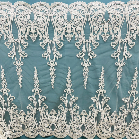 Corded Bridal Lace Fabric Embroidered on 100% Polyester Net Mesh | Lace USA - 97206