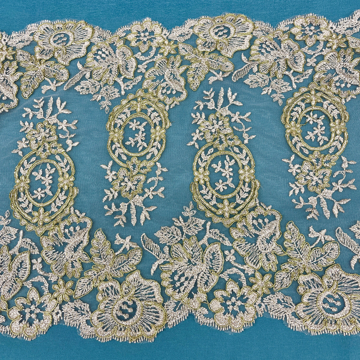 Corded Double Sided Lace Trimming Embroidered on 100% Polyester Net Mesh | Lace USA - 97039W/2