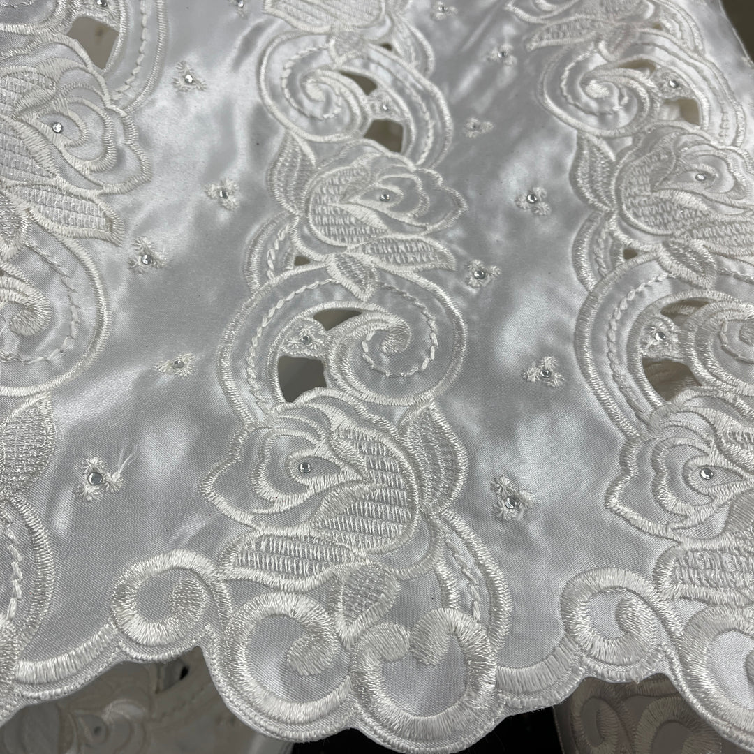 Beaded Bridal Lace Fabric Embroidered on 100% Polyester Satin | Lace USA - 41820S-RS