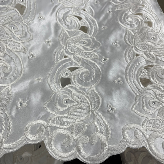 Beaded Bridal Lace Fabric Embroidered on 100% Polyester Satin | Lace USA - 41820S-RS