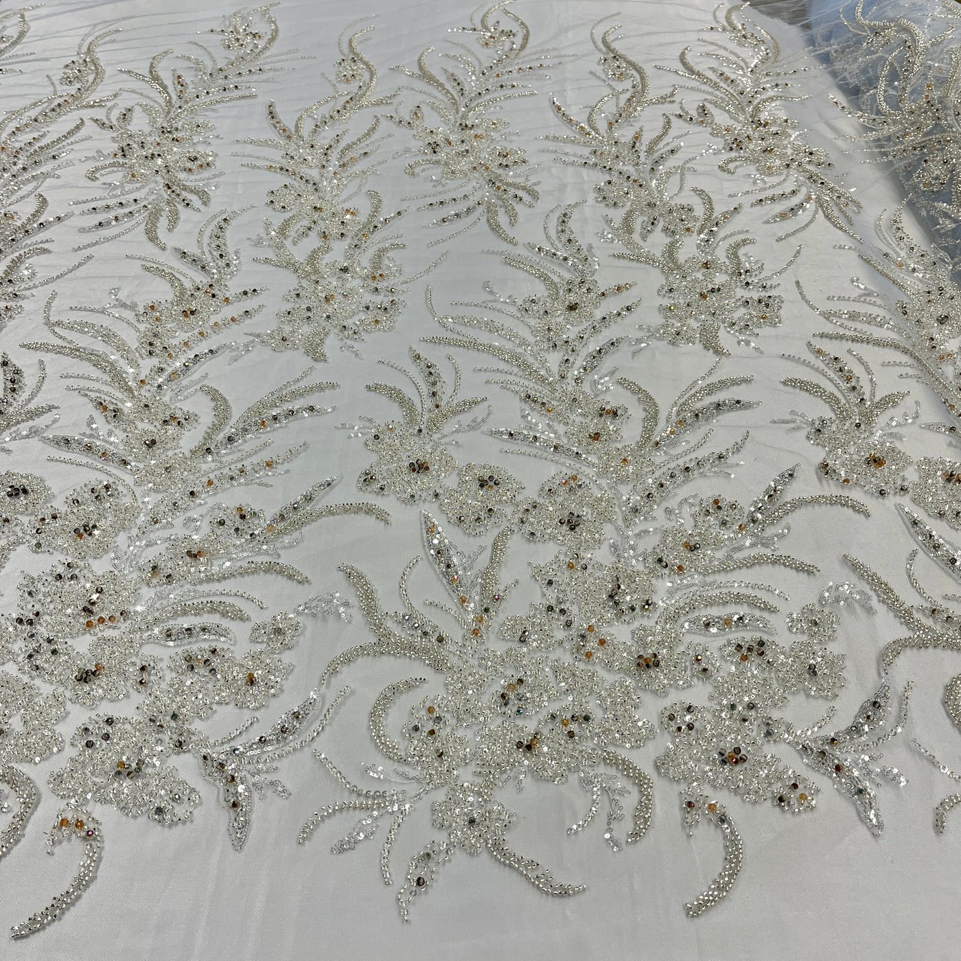 Beaded Lace Fabric Embroidered on 100% Polyester Net Mesh | Lace USA - GD-266 50" Wide