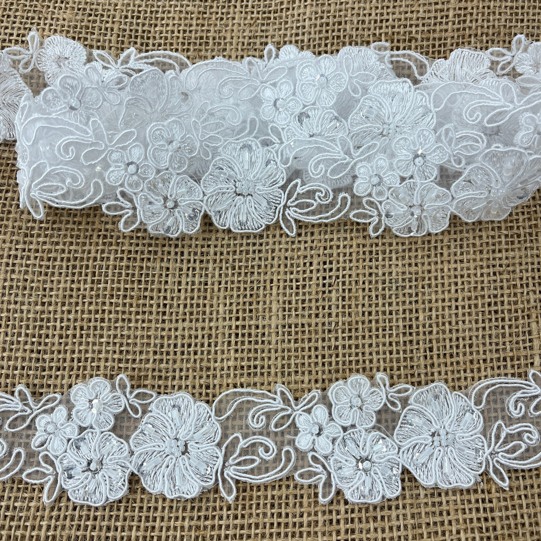 Beaded & Corded Lace Trimming Embroidered on 100% Polyester Organza  | Lace USA - 96281N-BP