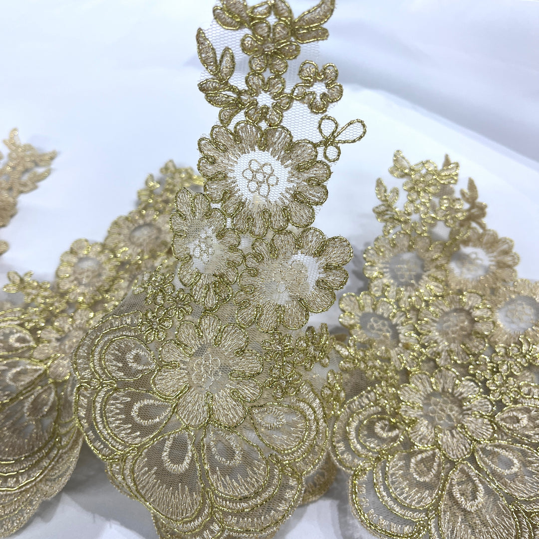 Corded Lace Trimming Embroidered on 100% Polyester Net Mesh | Lace USA - 97015W